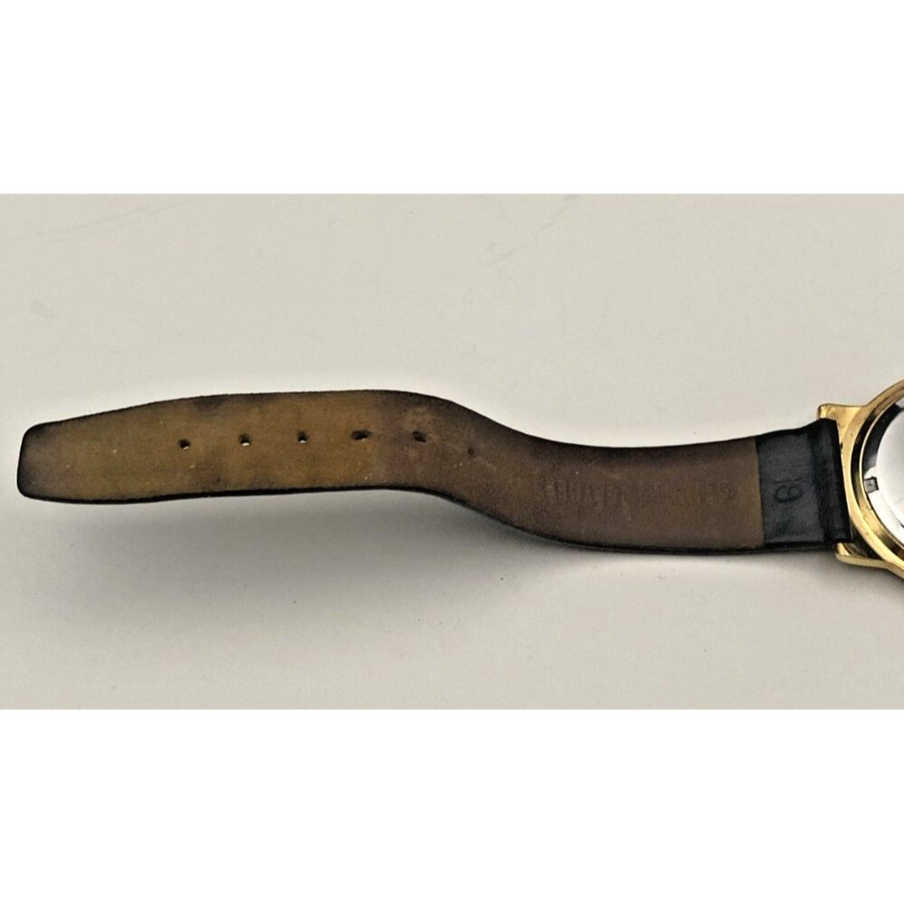 Le Chateau Womens Diamond 18k Gold Plated Watch Black Leather New Battery Works - Picture 8 of 9